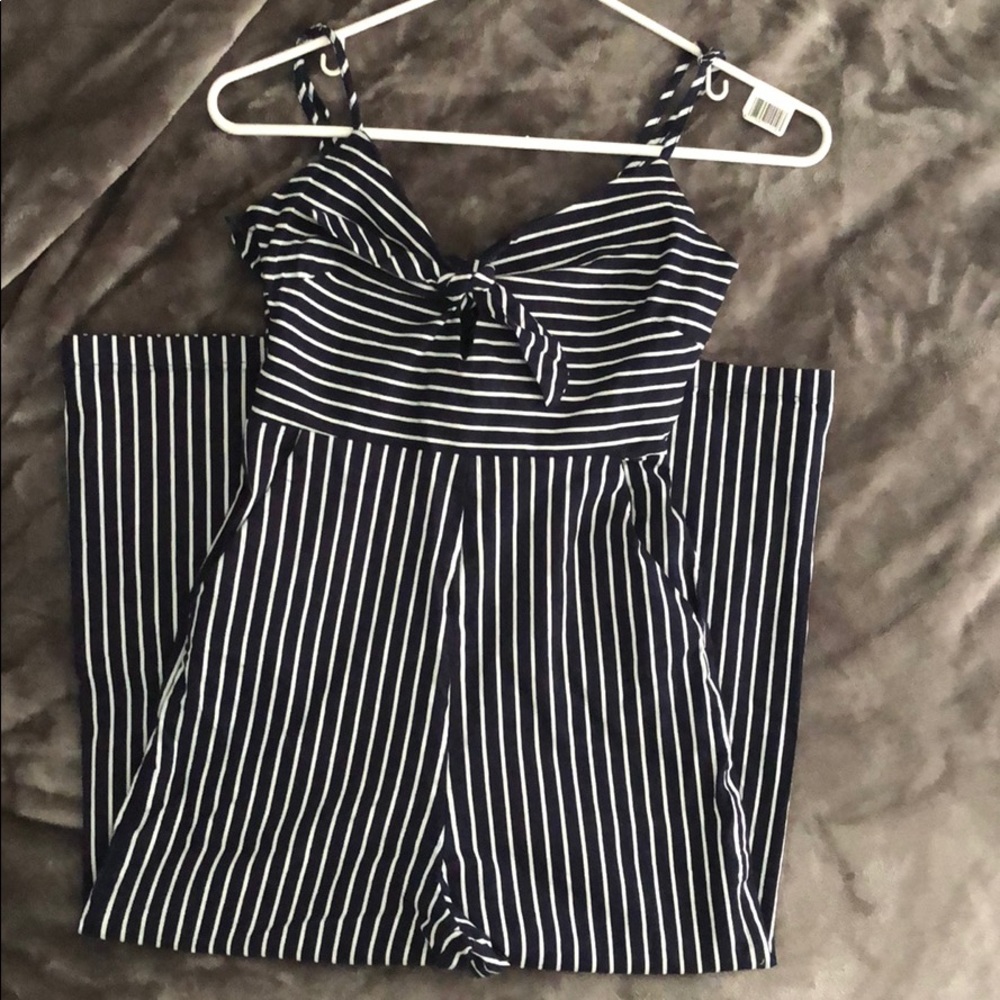 Striped Navy and White Jumpsuit